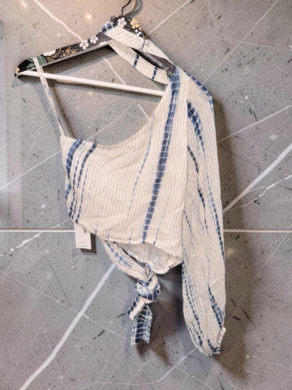 Hemant Nandita Shibori Tie Dye Gold Metallic One Shoulder Crop Top Size Small - Picture 5 of 9